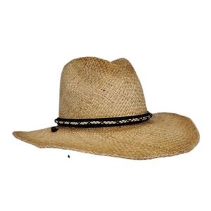 Stetson Mexican Palm Straw Cowboy Western Hat Size Medium Strap and Braided Band